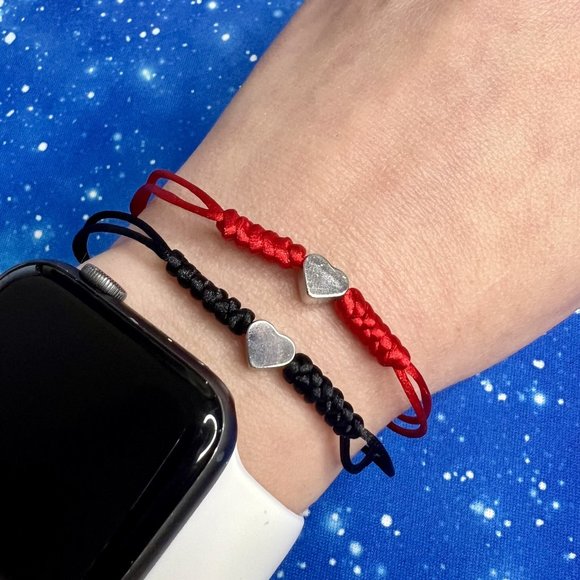 Minimalist Silver Heart Adjustable Slip Knot Black Rope Bracelet NEW - Picture 2 of 5